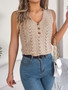 Women Spring and Summer Button V-Neck Hollow Sleeveless Holidays Knitting Top