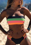 Women Patchwork Stripes Sexy Swimwear Two Pieces