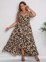 Plus Size Women'S Summer Sexy V-Neck Straps Leopard Casual Maxi Dress