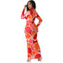 Women Long Sleeve Printed Bodycon Maxi Dress