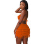 Women knitting Crochet Hollow Tassel Strapless Sexy Top and Skirt two-piece set