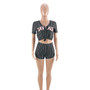 Women Sexy Women Striped Letter Baseball Top and Skirt Two-piece Set