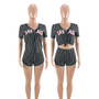 Women Sexy Women Striped Letter Baseball Top and Skirt Two-piece Set