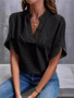 Women Summer Solid V-Neck Off-Shoulder Loose Shirt