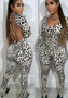 Women Casual Backless Leopard Jumpsuit