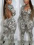 Women Casual Backless Leopard Jumpsuit