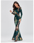 Plus Size Women Stretch Elegant Long Sleeve Round Neck Backless Sequined Mermaid Evening Gown