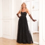 Women Elegant Strap V Neck Sleeveless Tulle Sequin Formal Party Evening Dress