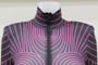 Women Striped Fluorescent Turtleneck Long Sleeve Padded Shoulder Zipper Bodysuit