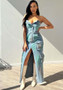 Women Sexy Strapless Off-Shoulder Tie-Dye Slit Cargo Denim Dress