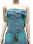 Women Sexy Strapless Off-Shoulder Tie-Dye Slit Cargo Denim Dress