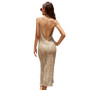 Women Backless Summer Sexy Slit Suspender Hollow Knitting Maxi Dress