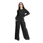 Women Loose Solid Long Sleeve Top and Wide Leg Pants Two-piece Set