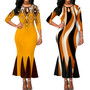 Plus Size Women Half-Sleeve Elegant Hollow Printed Fishtail Maxi Dress