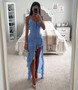 Women Sexy Suspender Irregular Solid Dress