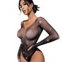 Women Beaded Gypsophila Long Sleeve Jumpsuit See-Through Net Clothing Sexy Lingerie