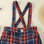 Boy Casual long-sleeved tie shirt and plaid overalls two-piece set