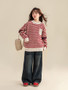 Girl Winter Red Trendy Striped Sweater