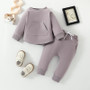 Baby Boy And Girl Solid Long Sleeve Top + Pants Two Piece Set