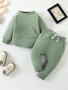 Baby Boy And Girl Solid Long Sleeve Top + Pants Two Piece Set