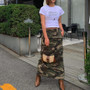 Elastic Waist Women's Spring and Summer Pocket Outdoor Fashion Style Camouflage Washed Skirt