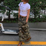 Elastic Waist Women's Spring and Summer Pocket Outdoor Fashion Style Camouflage Washed Skirt