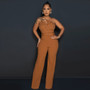 Women's Style Fashionable Solid Color Jumpsuit Slim One Shoulder One Piece Wide Leg Pants