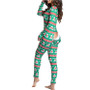 Autumn And Winter Button Flip Adult Pajamas Printed Christmas Long-Sleeved Home Clothes Jumpsuit