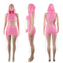Women's Sleeveless Hooded Hollow Sexy Knitted Two Piece Skirt Set