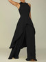 Women's OL Sleeveless Irregular Top Wide Leg Pants Two-Piece Suit