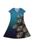 Peacock Feathers Print V-Neck Short Sleeve Casual Dress
