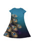Peacock Feathers Print V-Neck Short Sleeve Casual Dress