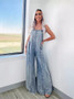 Women Spring Vintage Washed Raw Edge Wide Legs Loose Overalls