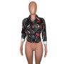 Women Lip Embellished Camouflage Shirt Collar Jacket