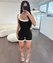 Women's Spring Fashionable Contrast Color Ribbed Tight Fitting Romper Low Back One-Piece Casual Shorts