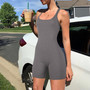 Fashionable Summer Women's Solid Color Hollow Halter Neck Sexy Slim Low Back One-Piece Sports Romper