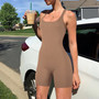 Fashionable Summer Women's Solid Color Hollow Halter Neck Sexy Slim Low Back One-Piece Sports Romper