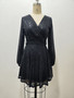 Women's Sequin Loose Party Dress Long Sleeve Casual Loose Mini Short Gown