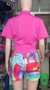 Women Short Sleeve Top and Print Blazer Shorts Two-Piece Set