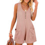 Summer Women Casual Button Pocket Sleeveless Romper