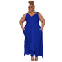 Plus Size Women Casual V Neck Slit Pocket Sleeveless Top and Solid Skirt Two-Piece Set