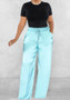 Women's High Stretch Silk Solid High Waist Loose Pocket Casual Wide Leg Pants