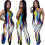 Sexy Suspender Graffiti Positioning Print Wide Leg Jumpsuit