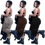 Women's Fashion Solid Color High Waist Elastic Tummy Control Patchwork Car Trim Maxi Dress