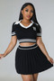 Women's Knitting Sports Pleated Skirt Cropped Short Sleeve Top Two Piece Set