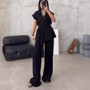 Fashion Casual Suit Sleeveless Oversize Belted Coat High Waist Pants Two Piece Set