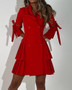 Women's Casual Loose Professional Side Pleated  Turndown Collar Career Dress