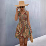 Spring Women's Printed V-Neck Sleeveless Casual Dress