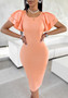 Women Summer Solid Casual Round Neck Ruffle Sleeve Dress