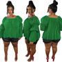 Plus Size Women Sexy Round Neck Puff Sleeve Top